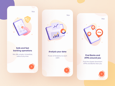 Bank app onboarding pages 💰 app atm awesome bank app design finance gps tracker illustration illustrator interface ios location mobile onboarding trend ui uidesign vector yellow