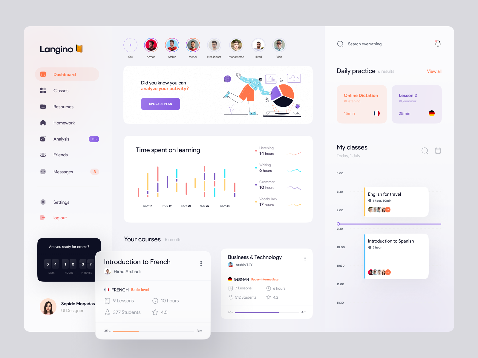 Language learning Dashboard 📙 by Sepide Moqadasi for Piqo Studio on
