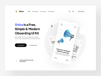 Shiba — Onboarding UI Kit (FREE) 3d app branding component design free freebie graphic design hero illustration kit landing page light minimal modern motion onboarding ui vector