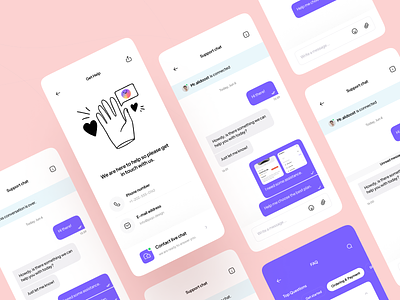 Shoplon Kit. Help & Chat pages app art branding chat clean e-commerce faq help iconly illustration like mail minimal mobile online shop rate support ui ui kit ux