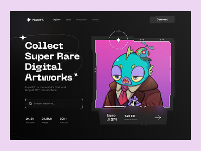 NFT Marketplace art crypto gallery header hero illustration landing page marketplace nft responsive saas search sell trend ui wallet webdesign website