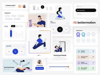 Bettermotion Project app art calm clean components exercise illustration meditation minimal pain relax sport tracker train ui