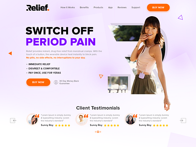 Relief period pain Web Design 2020 trend branding color creative design dribbble landing page pain typography ui ux woman woman period