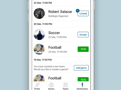 Sports Team Management App clean mobile ui ux