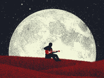 Shine On country es335 guitar hills illustration landscape moon night stars