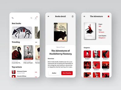 Book App #003 adobe adobexd awesome design black book bookcover clean colors design new online reading reading app red typography ui uiux