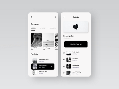 Music App #001 adobe adobexd awesome design black white clean colors design music music app new online popular psd shot ui uiux