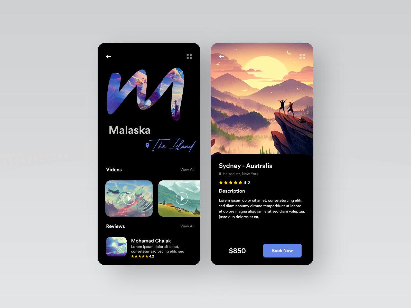 Trip Visit #002- Dark Version adobe adobexd awesome design clean colors design illustration new online popular shot trip trip app ui uiux