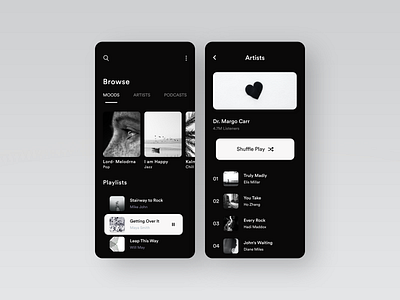 Music App #001- Dark Version adobexd app app design awesome design black clean colors design illustration new online popular shot ui uiux white