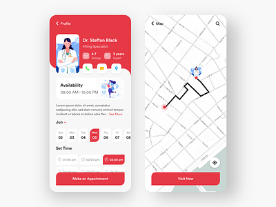 Dental Care App #005 adobexd app app design awesome design black clean colors dental dentalcare design illustration landing new popular red ui white