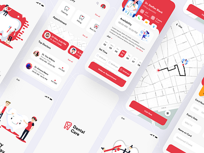 Dental Care App- Full Version adobexd app app design awesome design black clean colors dental dentalcare design illustration landing new popular red ui white