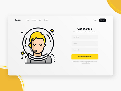 Space Website- Sign Up Form adobexd blackandyellow clean colors icon new popular shot signup signupform space ui ui design uiux uiuxdesign webdesign website white