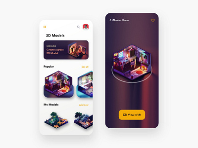 3D Model App - V1 3d 3dmax 3dmodels adobexd app appdesign appui building clean colors design lowpoly new popular sjot trending ui uidesign uiux uiuxdesign