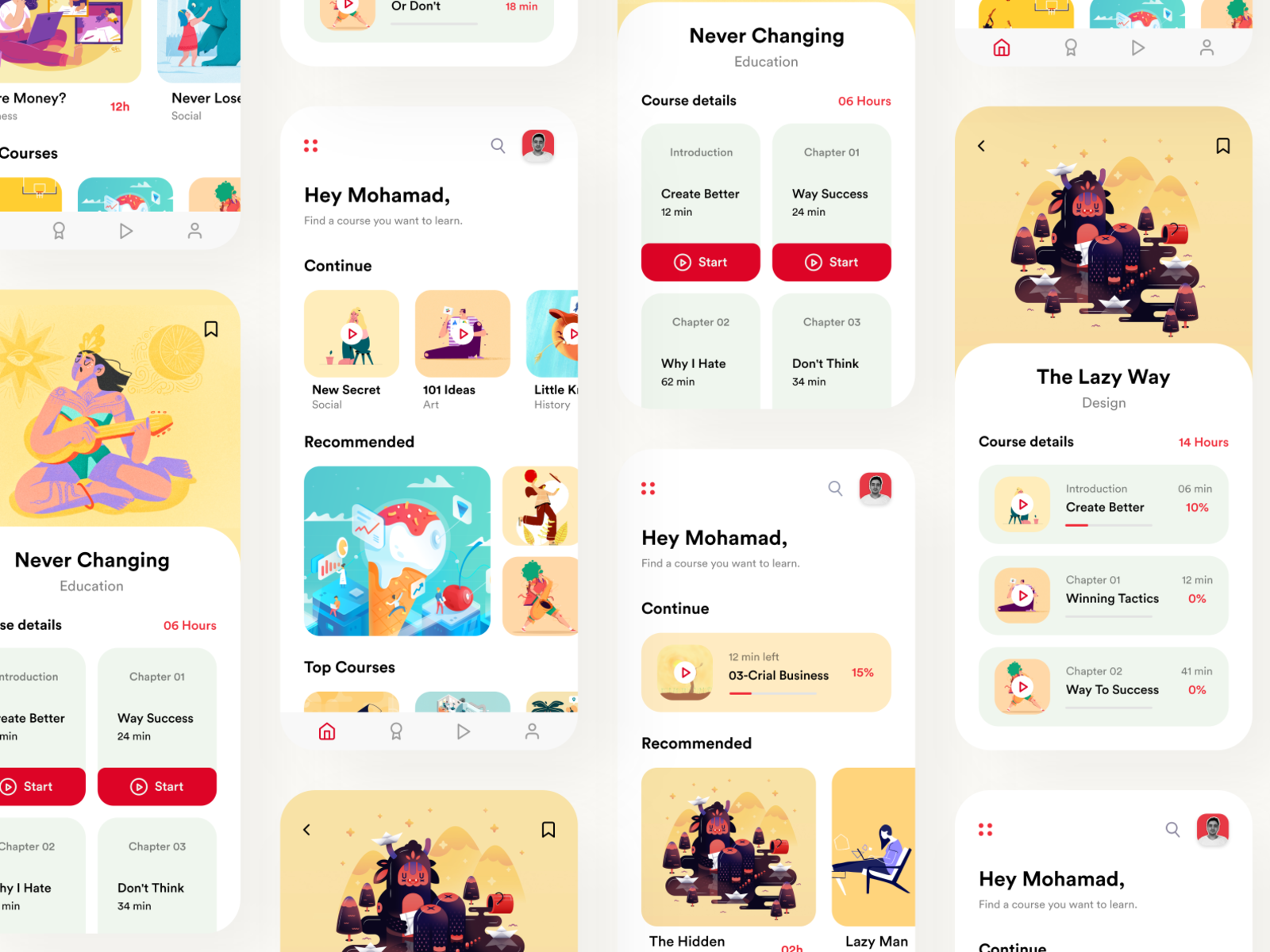 Learning App - Online Courses adobexd appdesign clean colors design illustration learningapp learnonline new onlinelearnapp popular red shot trending ui uiapp uidesign uiux uxdesign yellow