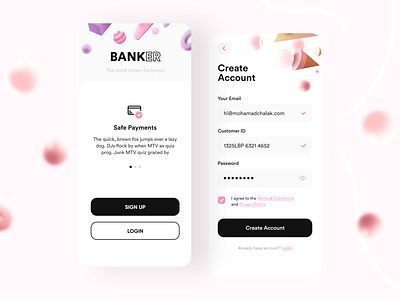 Banker- Bank App 3d 3dmax 3dmodels adobexd app appdesign appui bank bankapp building clean design new pink popular trending ui uidesign uiux uiuxdesign