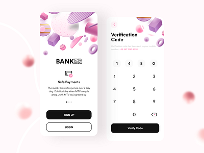 Banker- Bank App v3 3d 3dmax 3dmodels adobexd app appdesign appui bankapp building clean design lowpoly new pink popular trending ui uidesign uiux uiuxdesign