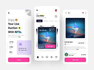 NFT Mobile App adobexd app concept app design clean colors design new nft nft app pink popular ui ui design ui ux ux design