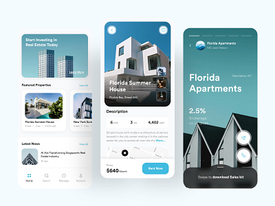 Real Estate Application adobexd app design blue building clean colors design home page modern app new popular real estate ui uiux