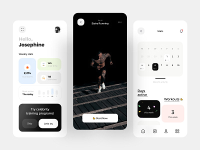 Fitness & Workout App app app design black calendar calories colors diet fitness gym gym plan health app modern design new popular ui design ui ux workout