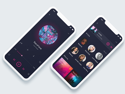 Music App #2 adobe adobexd app black blue clean colors dark design music app new online pink popular shot song ui uiux