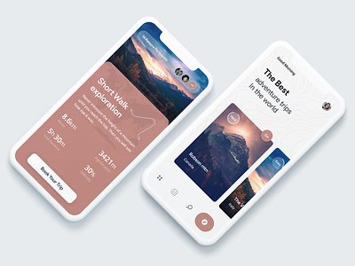 Adventure Trip App adobe adobexd adventure app design booking brown clean colors design illustration mountain new online shot trip ui white