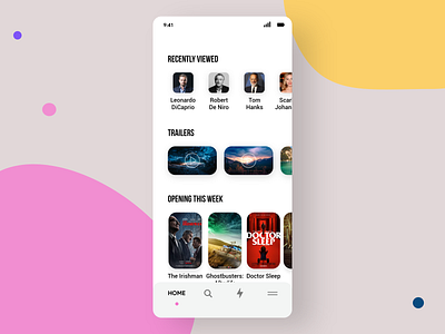 Movie App #1 adobe adobexd art clean colors design mockup movie movie app new online pink popular shot ui watch white yellow