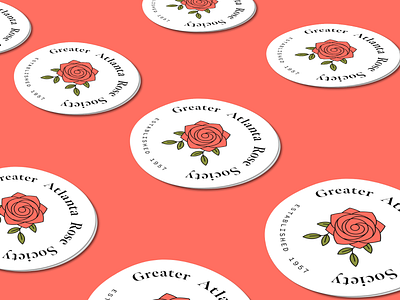 Merchandise for Greater Atlanta Rose Society branding livingcoral logo merchandise mockup rose stickers