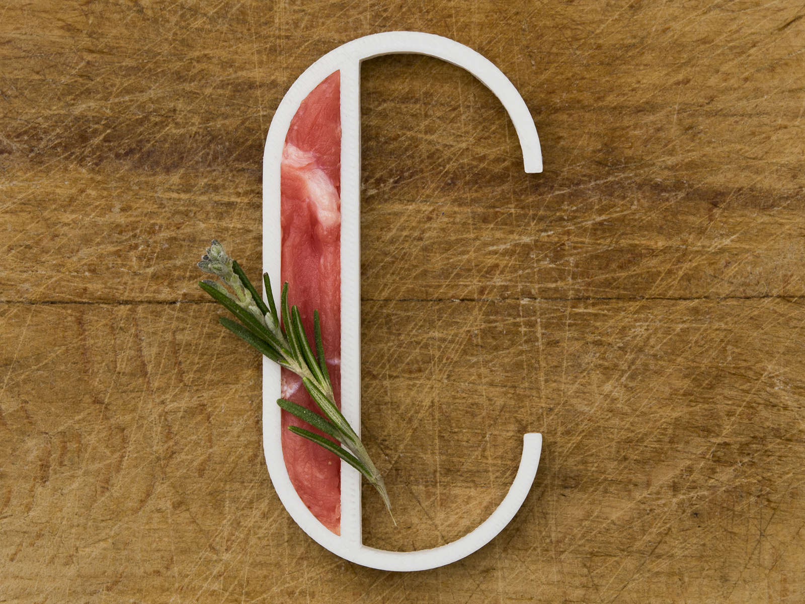 C for Carne (Meat) 36days 36daysoftype 3d 3d print a letter a day alphabet blender blender 3d c illustration letter letter c meat project real rosemary typo typography vector wood