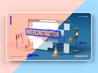 Underconstruction Mockup Desktop 3d 3d illustration blender cycles dark desktop dribbble illustration landing page lights mockup pink render street ui ux under construction web webdesign website work in progress