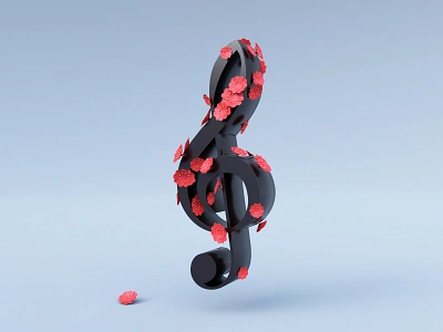 Music Bloom 3d blender bloom c4d cherry blossom color concept cycles floral flowers illustration japan lettering music render rendering symbol treble clef typography violin