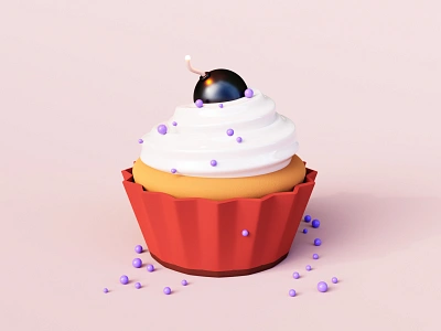 Killer Cupcake 3d bakery blender bomb c4d cherry clean concept cupcake cute cycles doodle food illustration killer render rendering simple sugar sweet