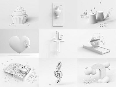 Illustrations Vol 1 Collection - Clay 3d blender c4d clay clean collection concept cycles doodle heart illustration neomorphism pig rainbow render rendering simple sweet user inteface white