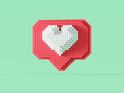 Like Pixel 3d 3d artist app blender c4d color concept cycles heart icon illustration instagram like like button love pixel popup render social sweat
