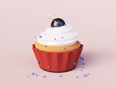 Killer Cupcake - Video 3d bakery blender bomb c4d cherry clean concept crypto cupcake cute cycles doodle food illustration killer render simple sugar sweet