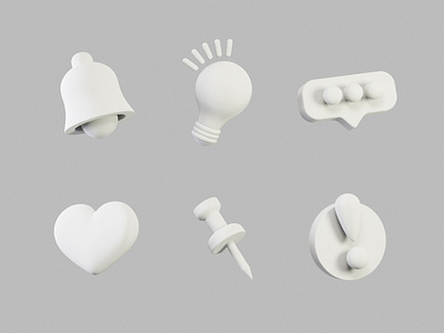 Icon Set V.3 - Clay 3d app b3d bell blender branding bulb c4d clay cycles design heart icon iconography icons iconset illustration pin render ui