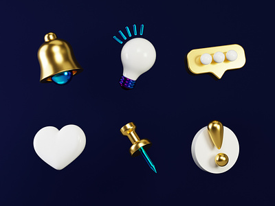 Icon Set V.3 - Dark 3d 3dicon app icons bell blender branding c4d clean cycles heart icon icon desing icon pack icon set icons illustration interface icons pin render ux