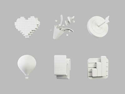 Icon Set V.5 - Clay 3d app b3d blender branding c4d clay cycles design heart hot air balloon icon iconography icons iconset illustration pixel render target ui
