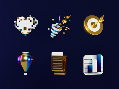 Icon Set V.5 - Dark 3d 3dart 3dicon app blender branding c4d cycles dark desing gold heart icon icon design icon desing icon set icons illustration render ui