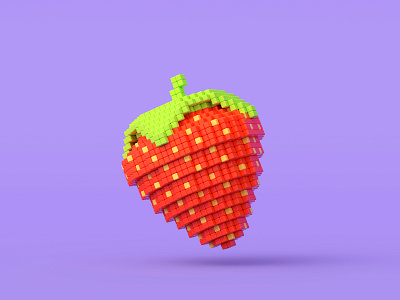 strawberry 3d 3d illustration 3d modelling 3dart artwork blender blender3d illustration lowpoly pixel pixelart render strawberry voxels