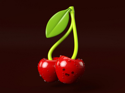 Wet Cherry 3d 3d art 3d illustration blender c4d character character design cherries cherry clean cycles doodle dribble illustration red render rendering simple water wet