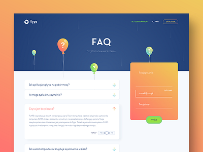 Simple FAQ page balloon clean faq form gradient help layout product product page question website