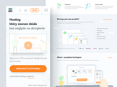 dhosting - homepage cartoon clean homepage hosting iconography illustration landing page mobile product rwd startup webdesign