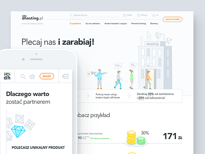 dhosting - Partner Pogram page about affiliation clean hosting illustration landing page mobile partner pricing product revenue rwd