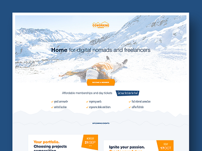 Bansko - coworking space about coworking freelancer homepage landing page mountains nomad skiing snow website winter