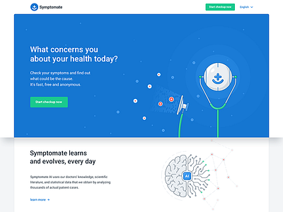 symptomate.com - product page ai app artificialintelligence bot chatbot health illustration landingpage mobile productpage robot website