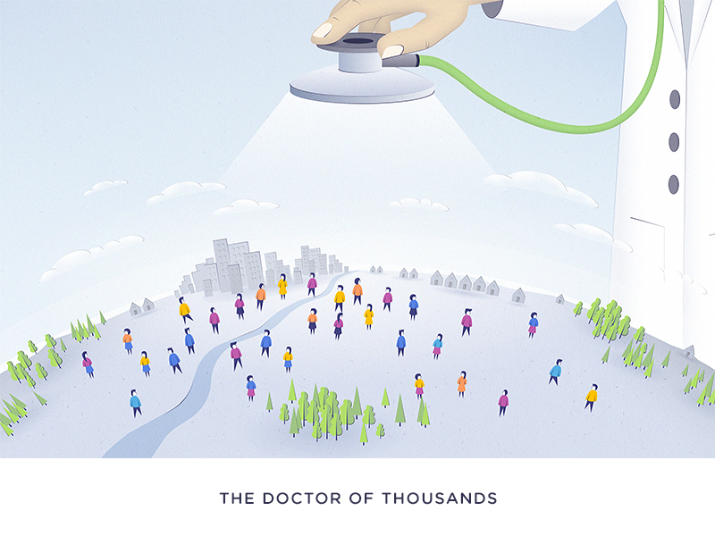 The Doctor Of Thousands - blog post Illustration sketch world stethoscope population people blog artificial intelligence ai illustration doctor healthcare health