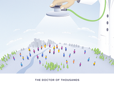 The Doctor Of Thousands - blog post Illustration ai artificial intelligence blog doctor health healthcare illustration people population sketch stethoscope world