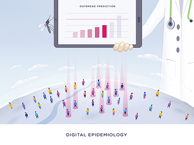 Digital Epidemiology - Outbreak Prediction illustration ai artificial intelligence digital doctor epidemic health healthcare illustration mosquito people stethoscope tablet
