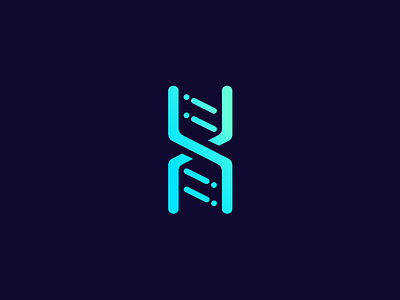 DNA Data ― Logo data dna flat gradient. blue green icon line logo simple