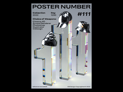 CB Design PC-111 3d 3dposter c4d c4dart chrome cinema4d iridescent layout metal number poster transparent typography